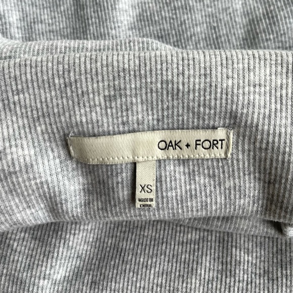 OAK + FORT Ribbed Long Sleeve Mock Neck with Shoulder Cut Outs in Heather Grey - Picture 3 of 5
